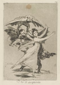 いいえ、逃げません。 （あなたは逃げません。）、pl。 シリーズ ロス カプリチョスから 72 作： Francisco de Goya