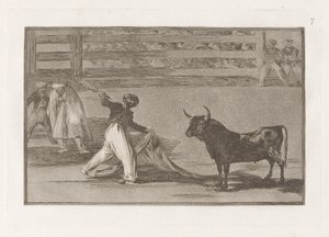 ハープーンの起源？ バンデリラ (ハープーンまたはバンデリラの起源)、闘牛のプレート 7 作： Francisco de Goya