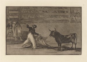ハープーンの起源？ バンデリラ (ハープーンまたはバンデリラの起源)、闘牛のプレート 7 作： Francisco de Goya