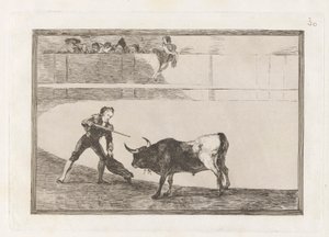 ペドロ・ロメロ殺害？ 立っている雄牛 (Pedro Romero Killing the Halted Bull), Plate 30 from La tauromaquia 作： Francisco de Goya