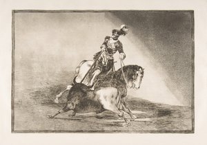 La Tauromaquiaのプレート10：1816年バリャドリッドでリングの雄牛を槍で槍で槍で弾く。 作： Francisco de Goya