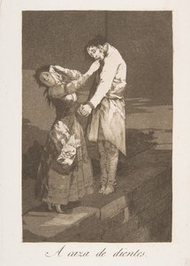 ロスカプリチョスのプレート12：歯を探すための狩猟A caza de dientes。、1799。 作： Francisco de Goya