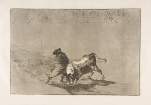 タウロマキアのプレート14：非常に巧みなファルセスの学生で、ケープに包まれています...、1816年。 作： Francisco de Goya