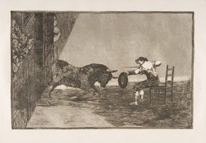 タウロマキアのプレート18：1816年、サラゴサのリングにいるマルティンチョの大胆さ。 作： Francisco de Goya