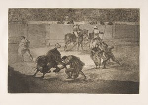 タウロマキアのプレート29：反逆者のパスを作っているPepe Illo。、1816。 作： Francisco de Goya