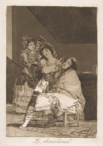 ロスカプリコスからのプレート35：彼女は彼から逃げるLedescañona。、1799。