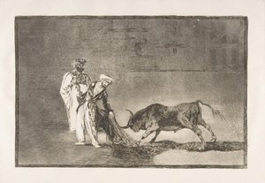 タウロマキアのプレート6：ムーア人は、ブルを呼ぶリングで別の遊びをします...、1816。 作： Francisco de Goya