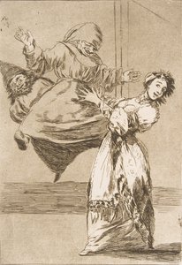 Los Caprichosのプレート74：悲鳴を上げるな、愚かなNo Grites、トンタ、1799年。 作： Francisco de Goya