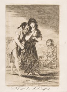 「Los Caprichos」のプレート 7 : それでも、彼は Ni asi la distingue., 1799. 作： Francisco de Goya