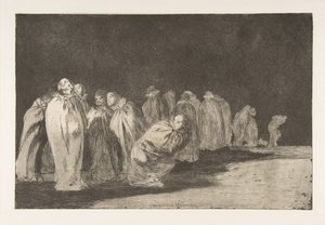 「Disparates」のプレート 8: 袋に入った男たち。 1816-23 は 1864 年に出版されました。 作： Francisco de Goya