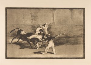 タウロマキアのプレート8：リングの雄牛が捕らえた湿原。 1816年。 作： Francisco de Goya