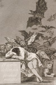 理性の眠りは、ロスカプリコスからモンスター（No. 43）を生み出します 作： Francisco de Goya