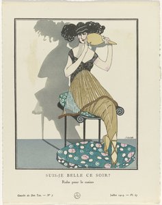ガゼット デュ ボン トン。 アート – モードと軽薄さ: アーティスト Gazette du Bon Ton、1914 年、No. 7、Pl. 63: 今夜、私は美しいですか? / カジノのドレス (オブジェクトのタイトル) 作： Francisco Javier Gosé