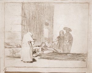 女の慈愛」、「戦争の惨禍」シリーズの挿絵、1810年～20年頃（紙にクレヨン 作： Francisco de Goya
