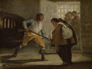 エル・マラガト、ペドロ・デ・サルディビア修道士を銃で脅す 作： Francisco Jose de Goya y Lucientes