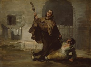 ペドロ修道士、エル・マラガトを銃の尻で棍棒で殴る 作： Francisco Jose de Goya y Lucientes