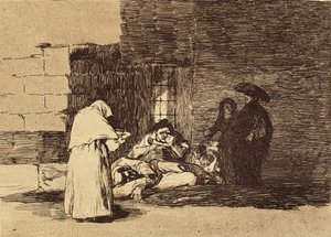 GOYA Y LUCIENTES、Francisco de (1746-1828)。 女性の慈善団体。 1810～1820年。 (15.5×20.6cm)。 「戦争の惨状」のプレート49。 エッチング。 スペイン。 マドリッド (自治コミュニティ)。 マドリード。 国立図書館 作： Francisco Jose de Goya y Lucientes