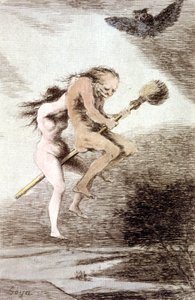 「リンダ・マエストリア」魔女のほうき、c。 1802年（彫刻） 作： Francisco Jose de Goya y Lucientes