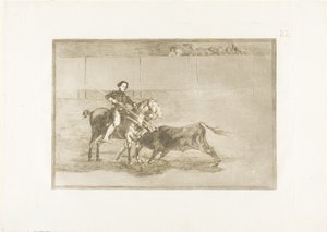 サラゴサのリングでの有名なパジュエレラの男らしい勇気、『闘牛の芸術』のプレート 22