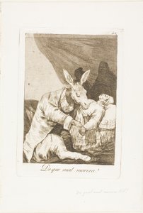彼は何の病気で死ぬのか?、ロス カプリチョスのプレート 40 作： Francisco Jose de Goya y Lucientes