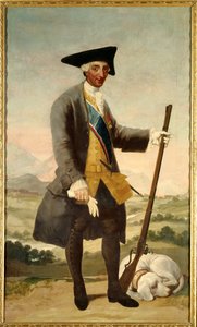 フィリップ5世の息子、狩人となったシャルル3世（1716-1788）の足元の肖像 フランシスコ・デ・ゴヤ（1746-1828）による絵画 油彩・キャンバス 作： Francisco de Goya