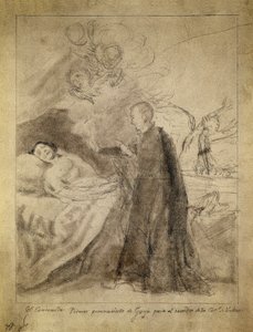 死にかけている無念のベッドサイドでの聖フランソワ（フランシス）ボルジア（1510-1578）。 Francisco de Goya y Lucientes (1746-1828) による 1788 年のデッサン。 あすな家から依頼された同名の絵の下絵。 プラド美術館、マドリッド。