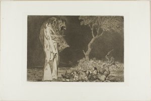 Los Proverbios でプレート 2 として公開された Disparates から、ファントムに怯えた兵士 作： Francisco Jose de Goya y Lucientes
