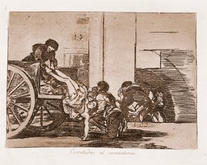 戦争の惨禍 : 墓場への車の積み込み（下絵からのエッチング 作： Francisco de Goya