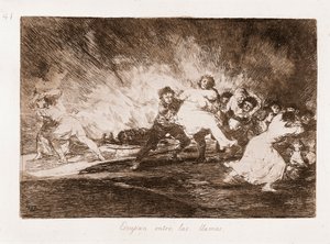 The Disasters of War : They escape through the flames (etching from drawing) 作： Francisco de Goya