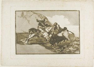 オープン カントリーで古代スペイン人が馬に乗って雄牛を狩る方法、「闘牛の芸術」のプレート 1