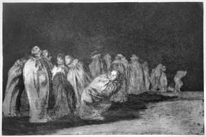 袋をかぶった男たち、「箴言」のプレート 8 作： Francisco Jose de Goya y Lucientes