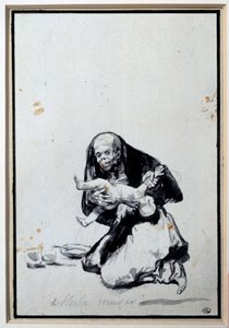 間違った女 擬人化シーン 魔女が子供を産むフランシスコ・ゴヤ・イ・ルシエンテス(1746-1828)作 灰色の水彩画 日0,21x0,14 m パリ、ルーヴル美術館 作： Francisco de Goya