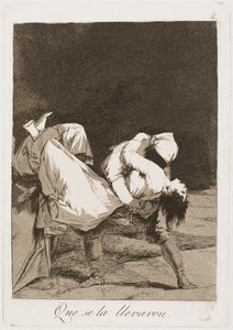彼らは彼女を連れ去った！、Los Caprichos、1797-99からのプレート8 作： Francisco de Goya