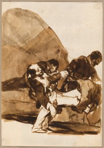 負傷した兵士を運ぶ3人の男たち（『スペインの映像』アルバムFより 作： Francisco Jose de Goya y Lucientes