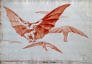 「「飛行方法」」Facons de voler Dessin a la sanguine sur papier de Francisco de Goya (1746-1828) - 1816 Dim 24.5x34.8 cm Museo Lazaro Galdiano、マドリッド