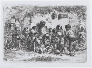 プレート 11: スペインの一連の習慣と娯楽からの屋外の人々のグループ., 1850.
