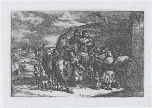 プレート 13: 1850 年の一連の cust... から、おそらくミュージシャンを含む屋外の人々のグループ。 作： Francisco Lameyer Berenguer