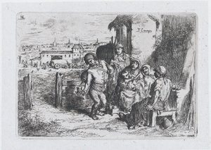 プレート 16: 容器からワインや水を注いでいる男性を含む屋外の人々のグループ..., 1850.