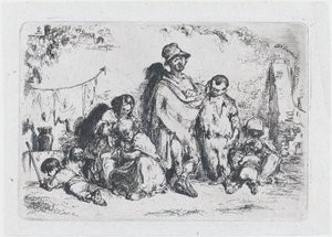 プレート 2: 通行人の一団、おそらく物乞い、一連の税関から…、1850 年。 作： Francisco Lameyer Berenguer