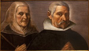 祈りを捧げる年齢のカップルの肖像。フランシスコ・パチェコ(1564-1644)作、1630年頃の作品。スペイン、セビリア美術館蔵 作： Francisco Pacheco