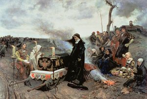 ジョアンナザマッド（1479-1555）フィリップザハンサム（1478-1506）の棺に同行し、グラナダのカルトゥハデミラフローレスに1877年 作： Francisco Pradilla y Ortiz