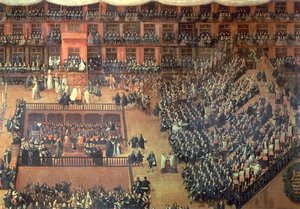 1680 年 6 月 30 日、マドリッドのマヨール広場のオート デ フェ (詳細)