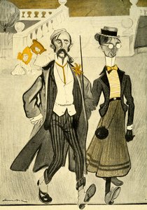 1903年の奇妙なファッションセンスで嘲笑されているフランスのイギリス人夫婦 作： Francisco Sancha y Lengo