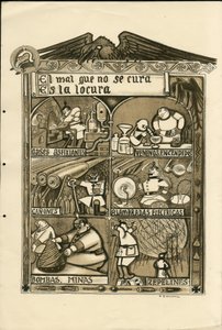 フランシスコ・サンチャ・レンゴ（1874-1936）のイラスト - 1915年頃の飛葉 - El mal que no se cura es la locura - 14～18年戦争, ドイツ・プロイセン, 吸引性ガス, スペイン語, 外国の報道機関 作： Francisco Sancha y Lengo