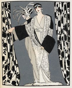 ブランエノワール。 ジョン・レッドファーンが1855年にデザインした衣装を着た女性、「La Gazette du Bon Ton」のイラスト（カラーリソ） 作： Francisco Xavier Gose