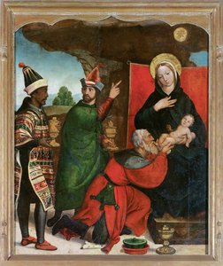 マギの礼拝 - コモンテス、フランシスコ・デ (1524-1565 活動) - 1535-1540 - 木材に油彩 - 129x103 - Museo de Bellas Artes、サラマンカ 作： Francisco de Comontes
