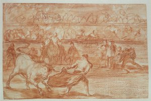 闘牛、1815-16（紙に赤いチョーク） 作： Francisco de Goya