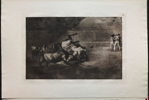 闘牛：雄牛に投げられた馬 作： Francisco de Goya