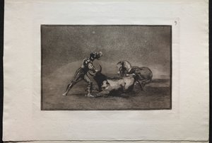闘牛: 馬を失ったスペインの騎士が雄牛を殺す 作： Francisco de Goya
