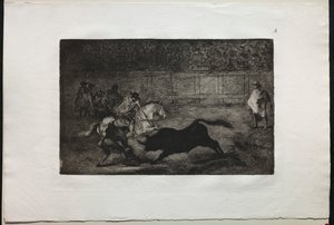 闘牛：アシスタントの助けを借りて短い槍を壊すスペインの騎馬騎士 作： Francisco de Goya
